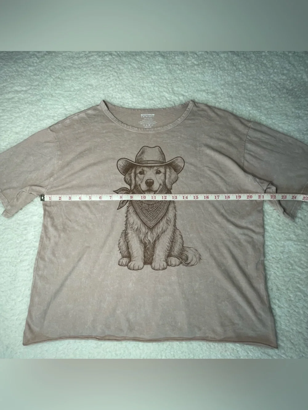 New Beach Bum Original Womens M T-Shirt Puppy Cowboy Hat Cropped Tee Distressed